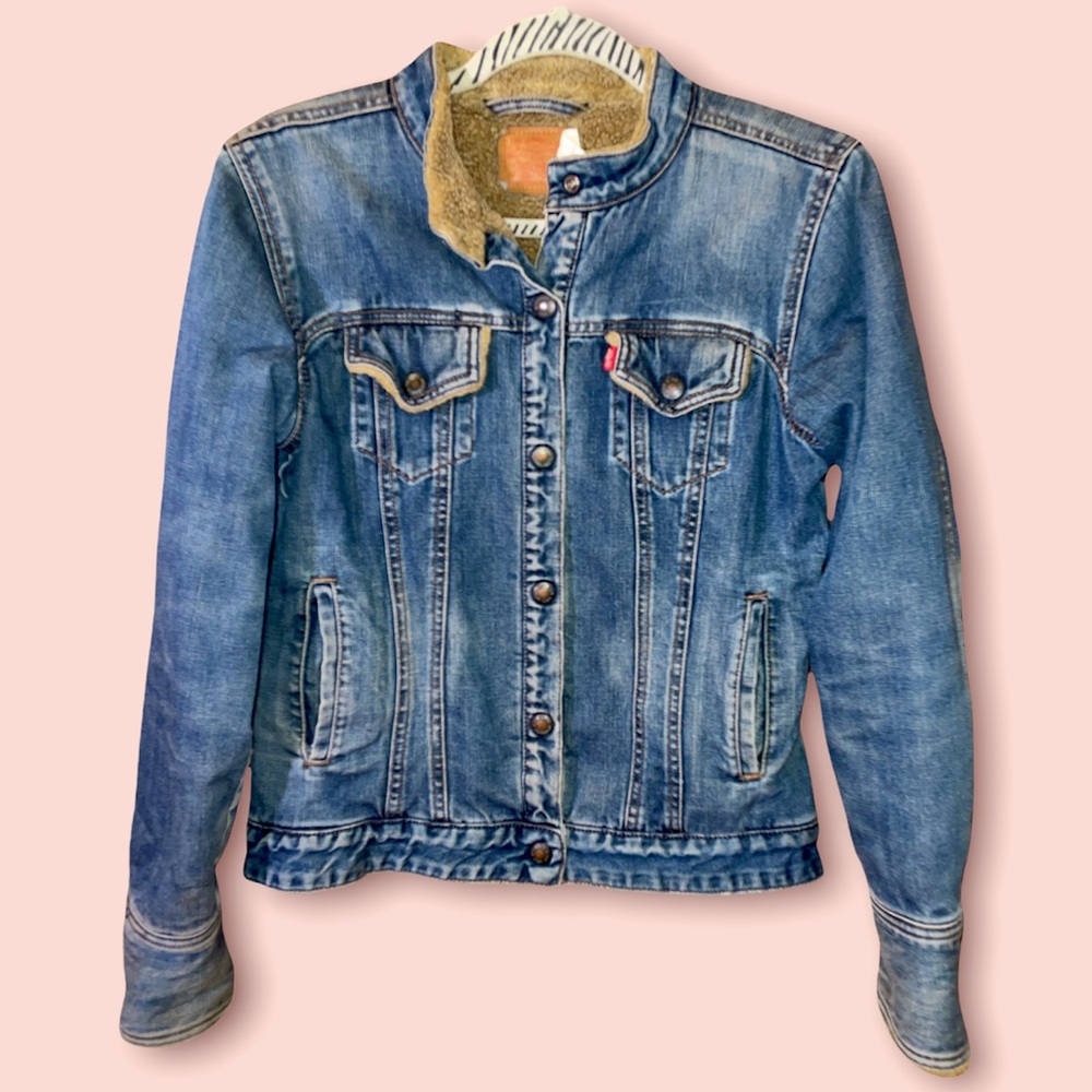Levi's wool sherpa lined mandarin collar denim jacket large